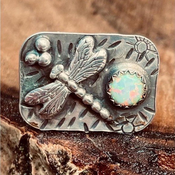 Jody Waltman Handcrafted Jewelry Jewelry - Jody Waltman Dragonfly Ring in Sterling Silver, Opal Accent, Artisan Jewelry